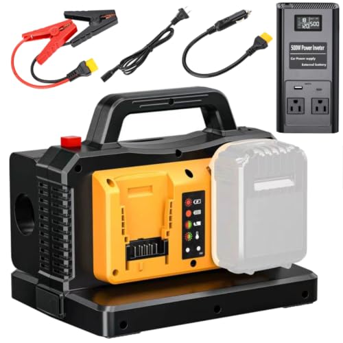 Image of Pure Sine Wave Inverter Compatible with Dewalt 20V Battery, 2 in 1 500W 2 Ports Power Inverter Battery Charger Generator DC 20V to AC* 2 Outlets, 120V Car Charger Plug, USB&Type-C (Tool Only)