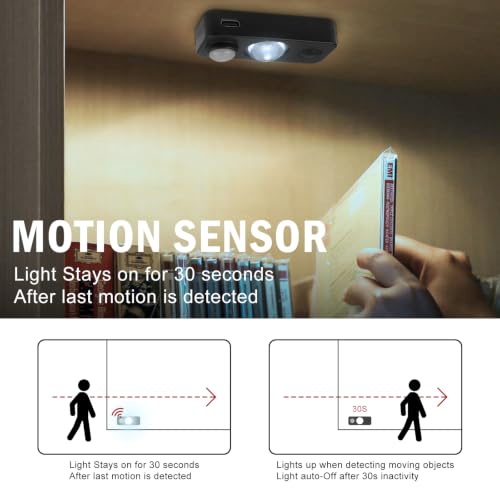 Image of Black Motion Sensor Night Light, Wireless Rechargeable Puck Lights for Cabinet, Dimmable Stick on LED Closet Lights, Daylight White Motion Sensor Light Indoor(6 Pack)