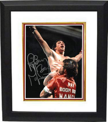 Athlon Sports CTBL-BW28062 Ray Boom Boom Mancini Signed 8 x 10 in. Photo Custom Framing - Arms up Celebration & Red Border