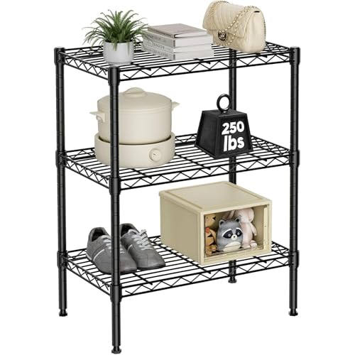 Image of STORACK 3 Tier Heavy Duty Kitchen Storage Rack for Home & Pantry | Ventilated Wire Shelving Unit | Multipurpose Steel Organizer Stand, Laundry & Utility Storage | 60 x 35 x 82 CM | Black Chrome Finish