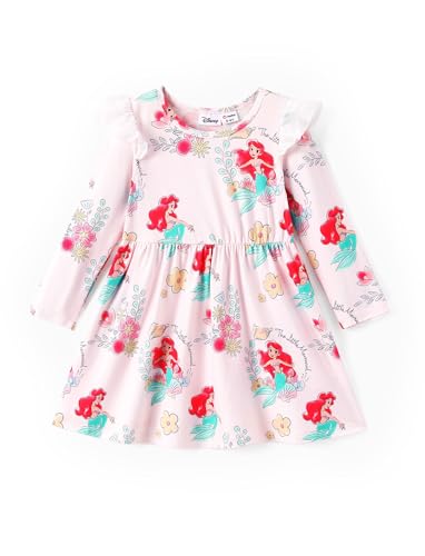 Image of Disney Princess Frozen Elsa Minnie Mickey Stitch Ruffle Sleeve Dress A Line Long Sleeve Kids Clothes Baby to Toddler