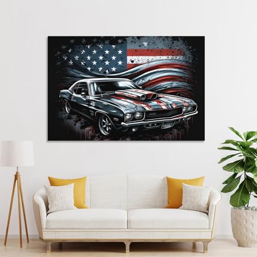 POLIUAWS Tableaux de voitures américaines de collection pour décorer les murs de la chambre, les toilettes ou la salle de bain - Toile 16x24 pouces (40x60cm)