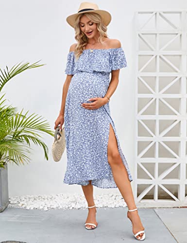 Image of Maternity Dress Women's Off Shoulder Split A Line Casual Maxi Dress Photography Dress for Babyshower