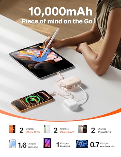 Image of TORRAS EasyGo for iPhone 17 Portable Charger 10000mAh, 45W Ultra-Ice Fast Charging USB-C Power Bank with Dual Built-in Cables, Battery Pack Compatible with iPhone 17 /16 /15 Pro, Samsung S26 S26+ Ultra