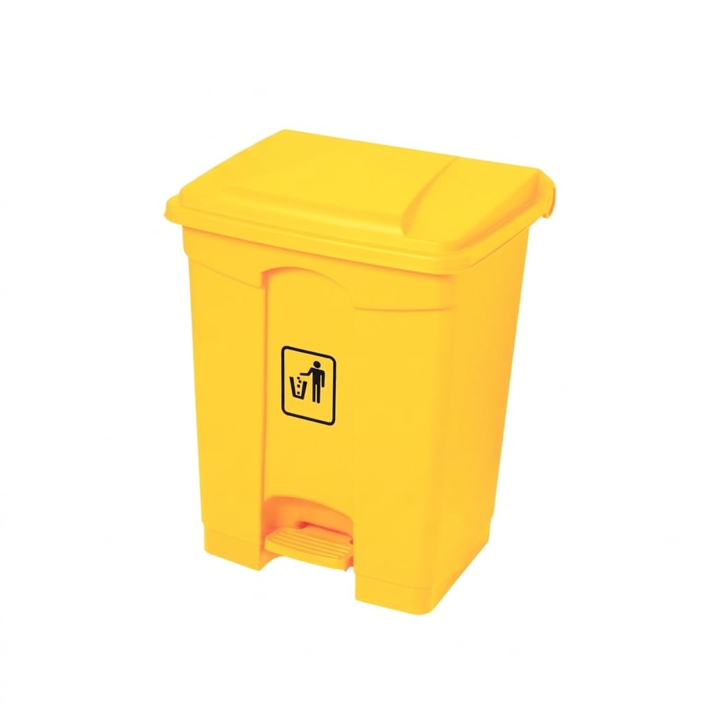 Papelera con pedal Corlan 45L con tapa de apertura sin contacto y símbolo de reciclaje | Cubo de basura plástico resistente para reciclaje 41x39,8x60 cm | Disponible en amarillo y gris (Amarillo)