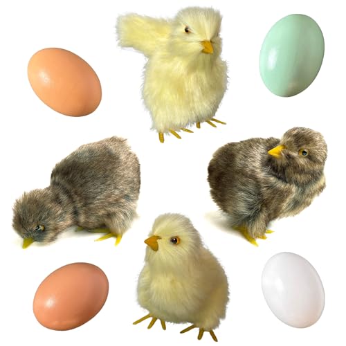 Basuo-9Q Realistic Furry Baby Chicks Easter Eggs Decor Set - Lifelike Spring Chickies Tabletop Decorations, Farmhouse Photo Props, Basket Fillers, Lifelike Plush Chickens Home Ornaments (8)