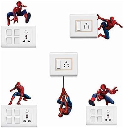 Techgifti™ Spiderman Switch Board Sticker Wall Sticker, Baby Room, Wall Art, Fridge Sticker Pack of 5