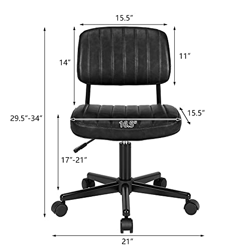 Giantex Leather Office Chair, Armless Low-Back Computer Desk Chair, Retro Swivel Rolling Task Chair Height Adjustable Pu Leisure Office Chair For Kids Teens Adults (Black) #TOP6