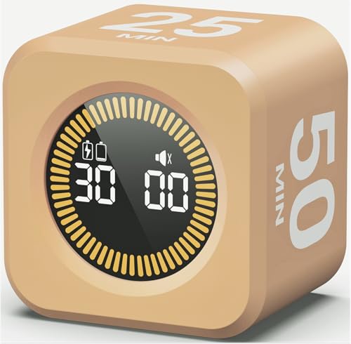 Image of KADAMS Timer Pomodoro - Productivity Pomodoro Cube, 5 /10 /25 /50 Min Countdown & Countup, Silent - for Work Study Workout Kitchen School Classroom Office ADHD Gift Kids (1, Light Mocha)