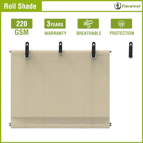FLORALEAF Outdoor Roller Shades Beige Window Blinds for Porch Screen Deck Pergola Patio Balcony Gazebo Privacy Sunshade Roll Up Outdoor 6'W x 6'H Standard Size