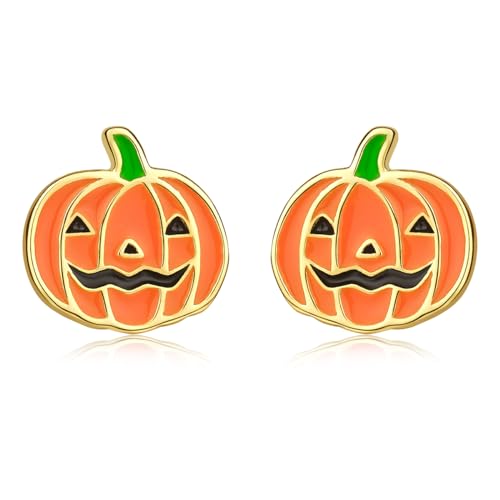 ORANGE FOREST Halloween Earrings 925 Sterling Silver Pumpkin Spider Ghost Stud Earrings Halloween Party Jewelry Smiling Face Pumpkin for Women
