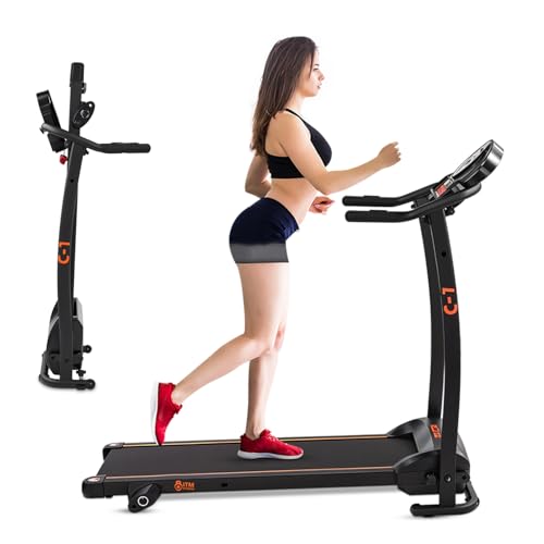 ITM Treadmill/Walking Pad 1.5HP Motor, 10-12 km/h Speed, 90-100 kg Capacity, Non-Slip Belt, LED Display, Bluetooth, No Assembly Required, Space-Saving Design for Home & Office (Treadmill C-1)