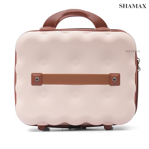 Image of SHAMAX Hard Shell Mini Luggage Cosmetic Case - Portable Vanity Case (30x30x15 cm) Travel Makeup Organizer with TSA Number Lock, Gift for Women and Girls (Beige Brown)