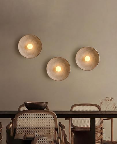 Image of Retro Japanese Wall Sconce,10.23 inch Diameter Wabi Sabi Wall Art Lamp Bronze Resin Indoor Decor Wall Lamps LED Vintage Wall Sconces for Hallway Bedroom Bedside Living Room Kitchen Island