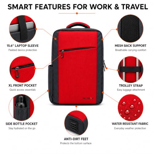 Image of CARAMBA CARRYMATE 26.5L Overnighter Laptop Backpack | Water Resistant Travel Bag with 15.6 inch Padded Laptop Sleeve, Trolley Strap & Dual Compartments for Office, Business, College Men & Women