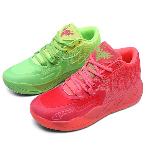 Adoff Herren Basketballschuhe, Studenten Anti-Rutsch, verschleißfeste, modische Sportschuhe, Herren Sportschuhe, große Größe (Rot+Grün,39)