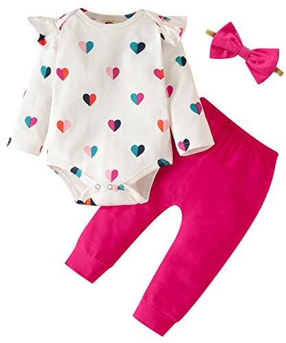 Image of Fullfamous Baby Girl's 3pc Frill Long Sleeve Romper and Pant Set