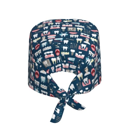 Image of Working Cap Scrub Cap with Sweatband Adjustable Unisex Women Tie Back Hat Nurse Surgical Caps