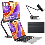 Monitor Portátil 15.6" 1080P FHD Extensor de Tela para Notebook IPS, Plug&Play com Alto-falantes Integrados, Segunda Tela para Notebook/PC/Phones/X-Box com Porta HDMI/USB C e Suporte
