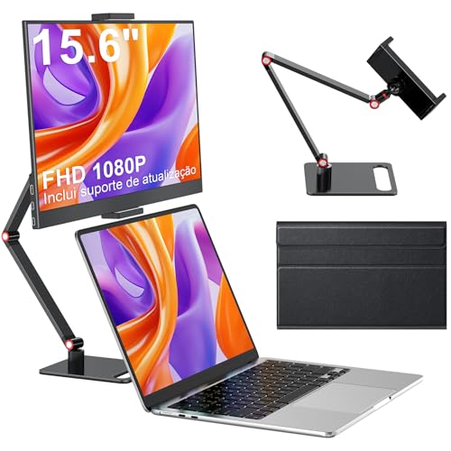 Monitor Portátil 15.6" 1080P FHD Extensor de Tela para Notebook IPS, Plug&Play com Alto-falantes Integrados, Segunda Tela para Notebook/PC/Phones/X-Box com Porta HDMI/USB C e Suporte