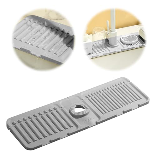 LilyAbeille Tap Splash Guard Tap Mat for Kitchen Sink Soft Silicone Material, Easy to Clean, Adjustable Calibre (Grey)