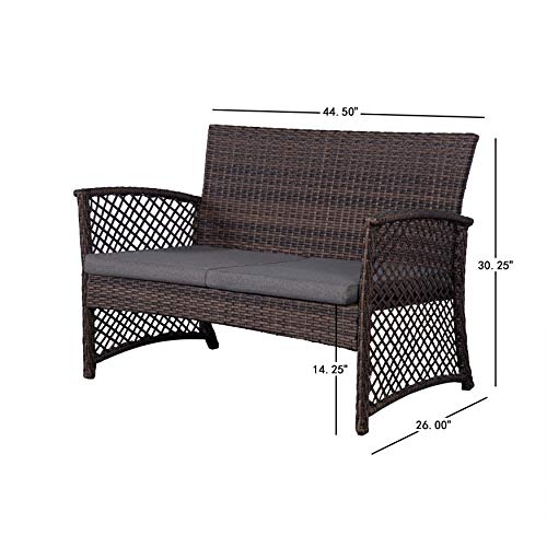 Image of Carry Bird 4 Piece PE Wicker Rattan Outdoor Furniture | 4 Seater Balcony Sofa With Tea Table | Set of 2+1+1 Outdoor Patio Chairs with Coffee Table | Sofa Sets & Center Table for Home & Garden | 3 Piece Patio Stools with Table | Indoor Patio Furniture Set Space Saving | Rattan Chair | Patio Set | Wicker Conversation Set | Poolside Lawn Arm Chairs Set For Balcony & Terrace | Balcony Table chair Set | Hotel Patio Seating Chair & Table Set with Glass | LightBrown Sofa Grey Cushion