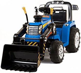 Tractor para niños con pala excavadora eléctrico de 12 V y mando a distancia, azul