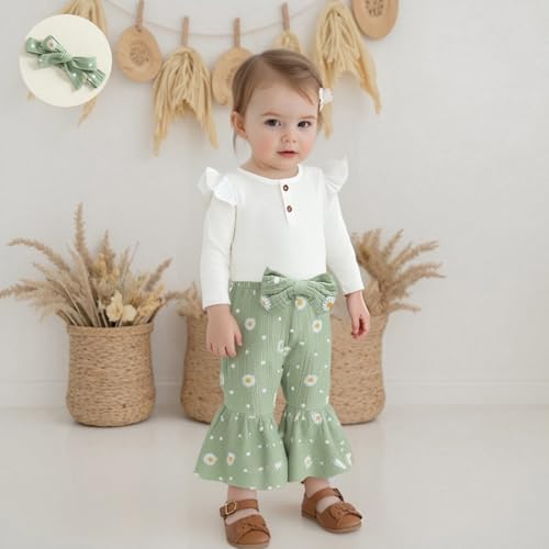 Infant Baby Girl Fall Winter Outfit Long Sleeve Romper Bow Print Pants Headband Set 3pcs Newborn Girl Outfits2