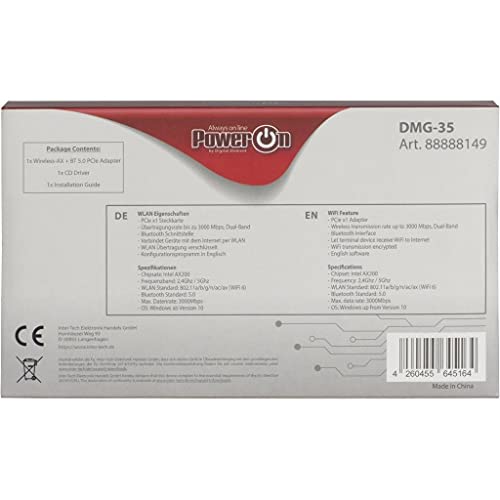 Adaptador PCIe Wi-Fi 6 3000 Mbps Inter-Tech DMG-35 tarjeta interna Bluetooth 5.0 PC 6