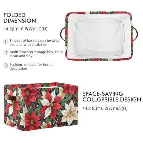 Image of Aslsiy Storage Basket Red White Poinsettias Holly Leaves (5) Nursery Bins Baby Box Canvas Clothes Shelf Basket Laundry Hampers 1 Pcs