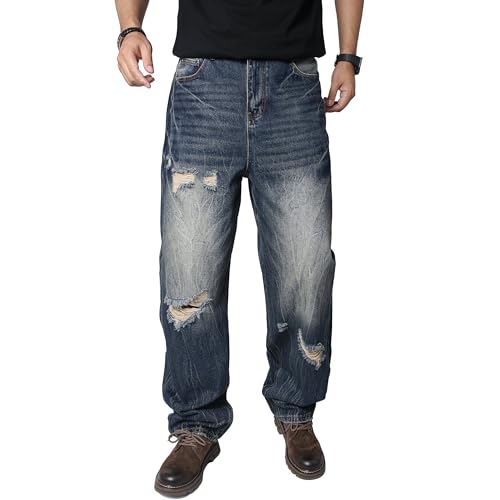 Men's Wide Leg Baggy Jeans Ripped Loose Denim Pants2