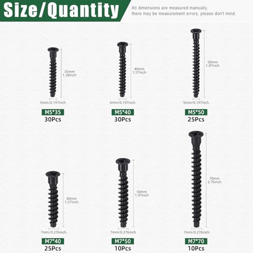 Keadic Tornillos Confirmat de 130Pcs, Cabeza Plana, Zinc Negro miniatura 2