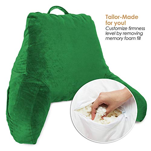 Clara Clark Reading Pillow, Back Rest Pillow For Sitting In Bed With Arms For Kids & Adults - Premium Shredded Memory Foam Tv Sit Up Pillow - Medium, Green #TOP1