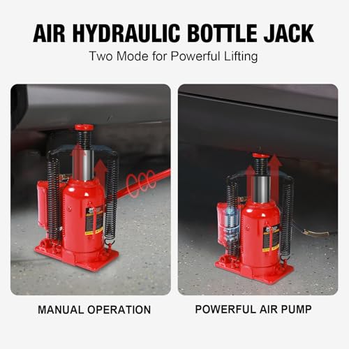 Image of Big RED AQD20TR Air Hydraulic Bottle Jack: Heavy Duty Professional Lift with Dual-Power Operation, 10.24 inch-20.08 inch Adjustable Lift Range & Safety Valve - 20 Ton (40,000 LBS)