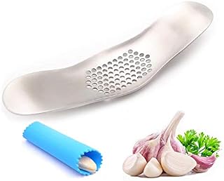 ToSSme Garlic Rocker Crusher Mincer Press Dishwasher Safe, Stainless Steel Garlic Crusher Press