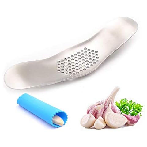 ToSSme Garlic Rocker Crusher Mincer Press Dishwasher Safe, Stainless Steel Garlic Crusher Press Cover