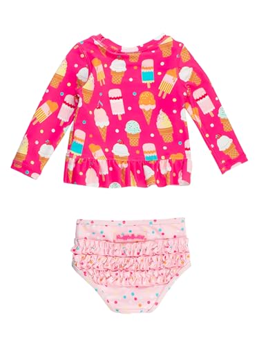 Image of RuffleButts Baby /Toddler Girls Long Sleeve Rash Guard UPF50+ Sun Protected Bikini Swimsuit