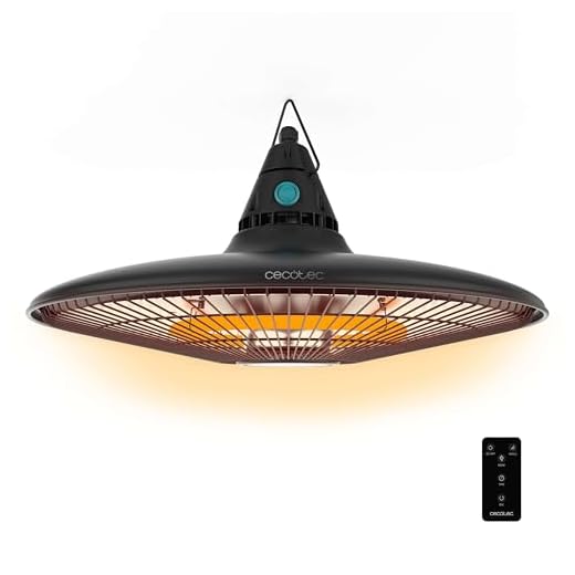 Cecotec Calefactor Eléctrico de Exterior de Techo ReadyWarm 1500 Power Ceiling. 1500 W, Tecnología Halógena, Protección IP65, Mando a Distancia, Área de Cobertura 10 m2