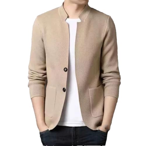 Men's Solid Color Suit Stand Collar Knitted Cardigan Business Casual Sweater