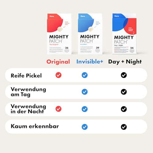 Hero Cosmetics Mighty Patch Day + Night, Hydrocolloid-Aknepflaster, ziehen Unreinheiten in 6 Stunden aus Pickeln, Tag- & Nachtbehandlung, 24 Pickel-Patches: 12 für den Tag & 12 für die Nacht.