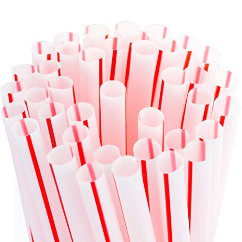 Retro, Extra Sturdy Sanitary Plastic Straws 600pk. BPA-Free, Individually Wrapped Red and White Striped Jumbo Disposable 7.75 Inch Drinking Straw. Best for Milkshakes, Smoothies, and Thick Drinks.