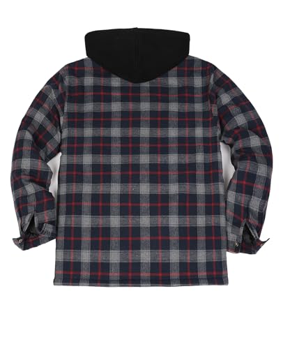 Image of ZENTHACE Men's Quilted Lined Hooded Plaid Jacket,Zipper & Snap Closure