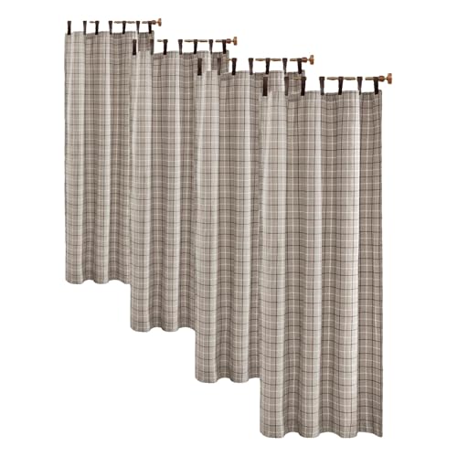 Image of Madison Park Anaheim Cabin Plaid Curtain Window, Thermal Insulated Fleece Lining, Living Room Decor Room Darkening Drape for Bedroom, 1-Single Panel, 50x84 Faux Leather Tab Top, Brown (Pack of 4)