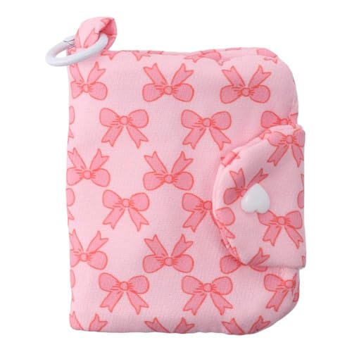 Bow Print Pink Coin Purses Canvas Small Zipper Cash Wallet Large Capacity Card Holder Girls Casual S