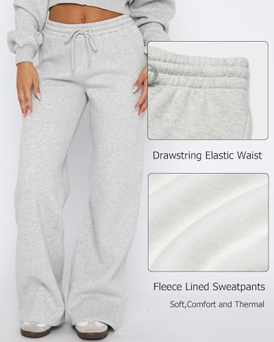 AROGONE Women's Fleece Lined Sweatpants Baggy Straight Wide Leg Drawstring Winter Warm Sweat Pants with Pockets4