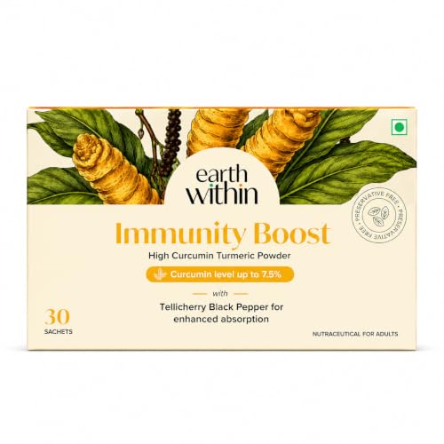 Image of Immunity Boost Turmeric Curcumin Drink Mix with Tellicherry Black Pepper, 30 Sachets | Up to 7.5% Natural Curcumin | Anti Inflammatory Supplement for Daily Immunity & Joint Support | No Preservatives