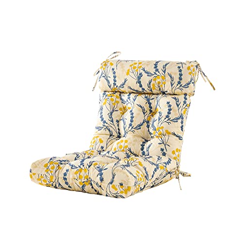 Artplan Outdoor Chair Cushion,High Back Tufted Patio Cushion With Tie For Adirondack Rocker Chair,44"X21"X4",1 Count,Floral,Beige Blue #TOP24