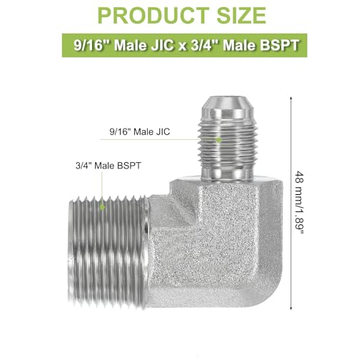 Image of PATIKIL 90 Degree Pipe Adapter, 9 /16 inch Male 37 Flare JIC x 3 /4 inch BSPT Male Connector Carbon Steel Elbow Fitting for Air Hydraulic Fluid Fuel Water Oil, Silver
