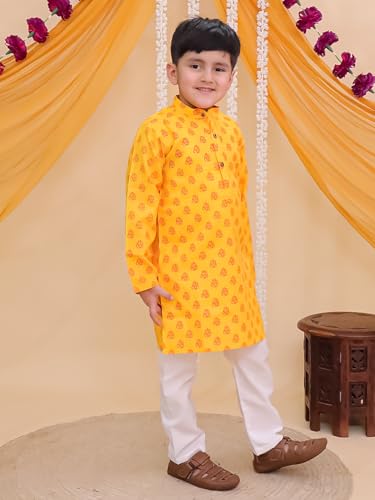 Image of AJ DEZINES Boys Cotton Full Sleeve Letter Printed Kurta Pajama Set for Kids - Ethnic wear | Special Occasion & Traditional Outfit |Boys Kurta Set - Regular Fit