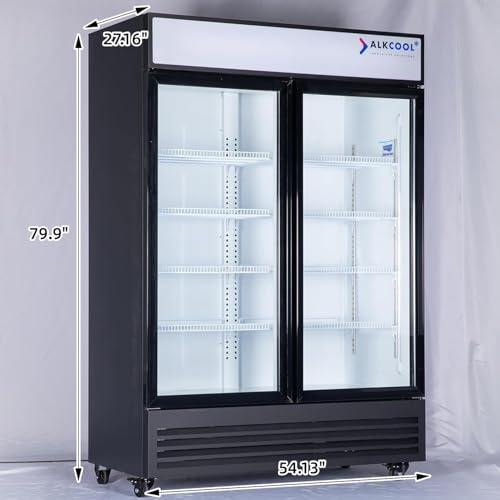 Image of Commercial Flower Beverage Refrigerator Floral Display Fridge,Two Glass Door Drink Cooler with LED Light Adjustable Shelves,ETL Sanitation,46 Cu Ft,54 inch Wide,Wheels Included